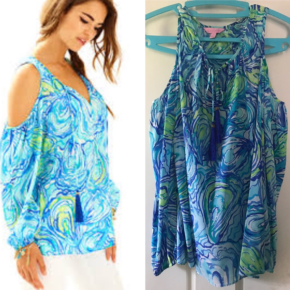 Lilly Pulitzer OH shucks oyster open shoulder top